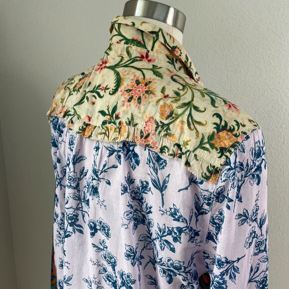 Sundance Womens Large Floral Patchwork Long Sleeve Shirt Button Up Blouse Top - Picture 8 of 14